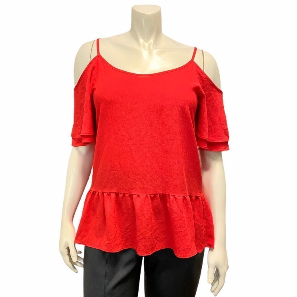 Charming Charlie Red Cold Shoulder Red Peplum Top